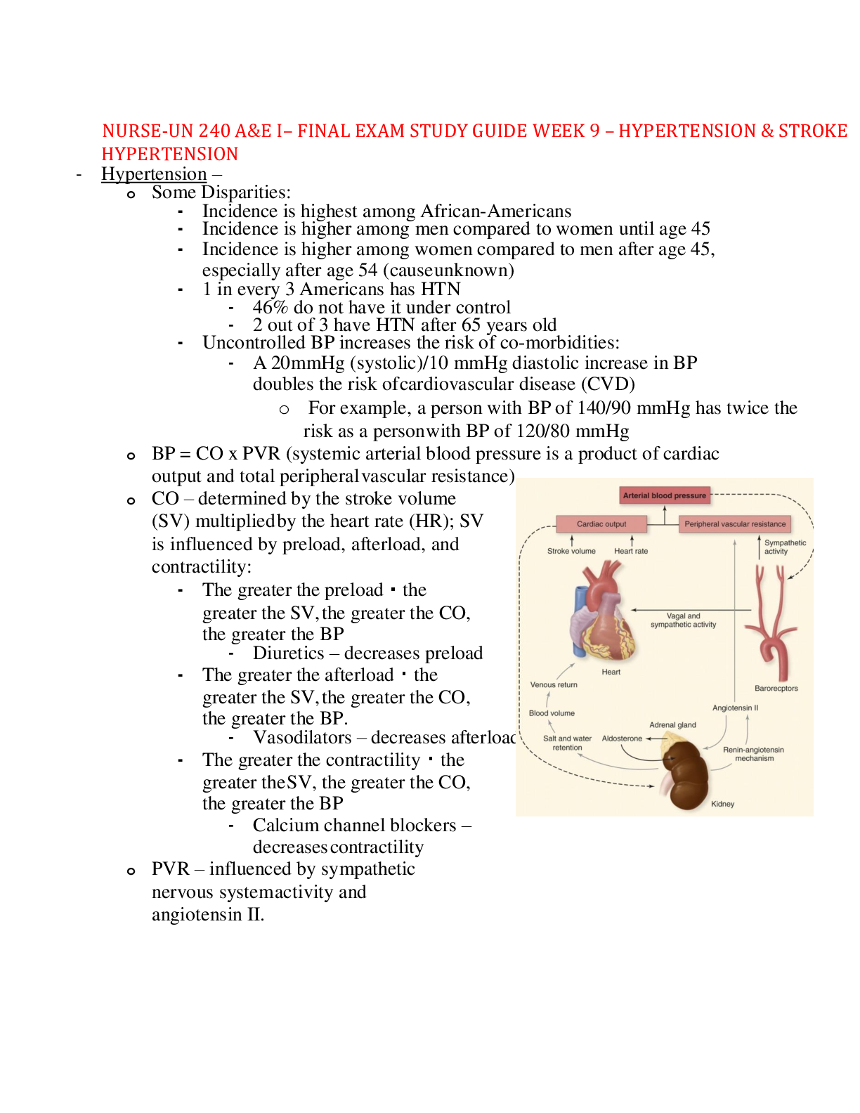 Preview of NURSE-UN 240 A&E I– FINAL EXAM STUDY GUIDE WEEK 9 – HYPERTENSION & STROKE  HYPERTENSION,10